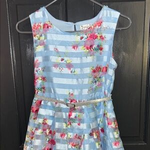 Floral Blue Kids Dress with Silver Accents